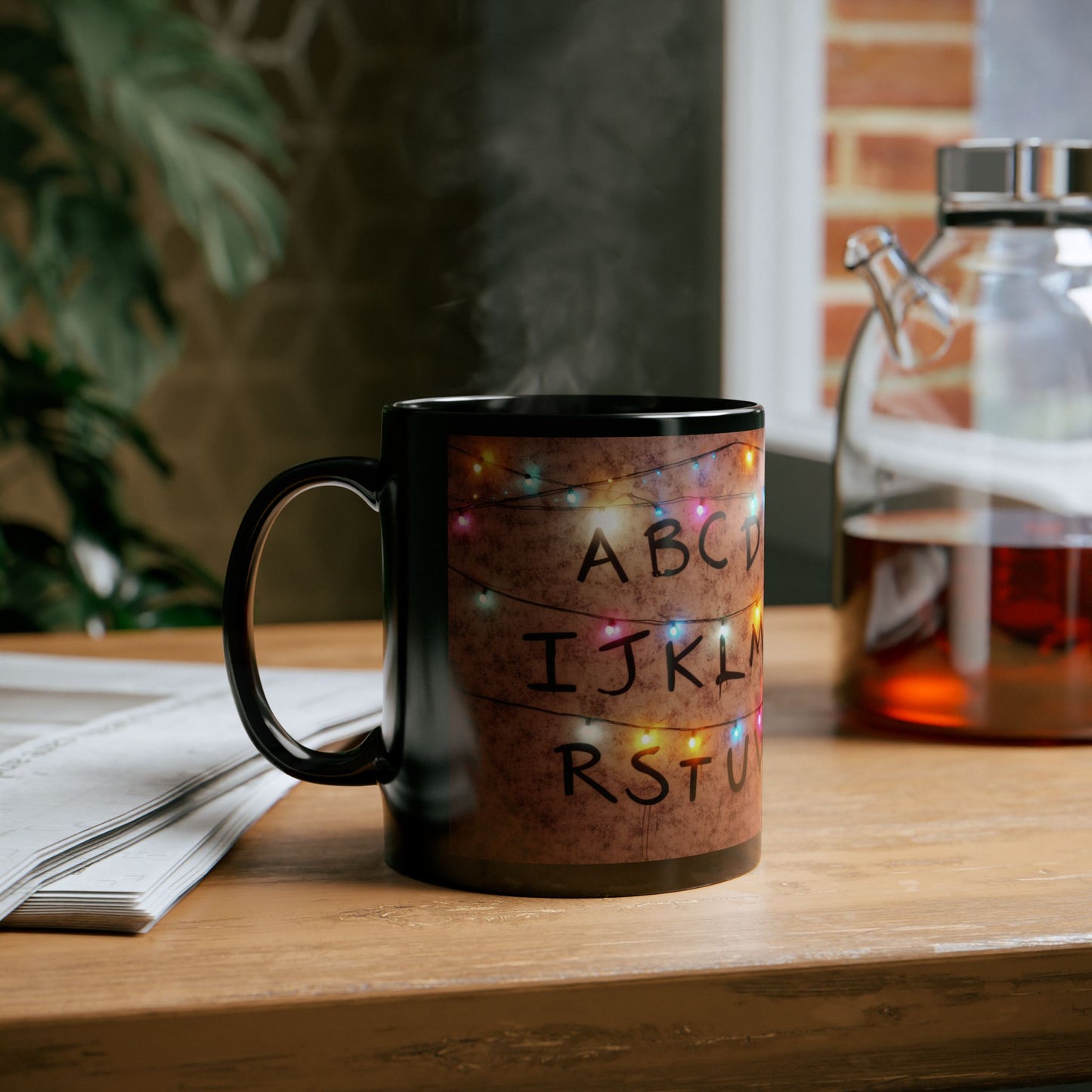 Stranger Things Inspired Alphabet Wall Mug | Retro 80s Sci-Fi Fan Art Coffee Cup | Hawkins Style Alphabet Lights Mug