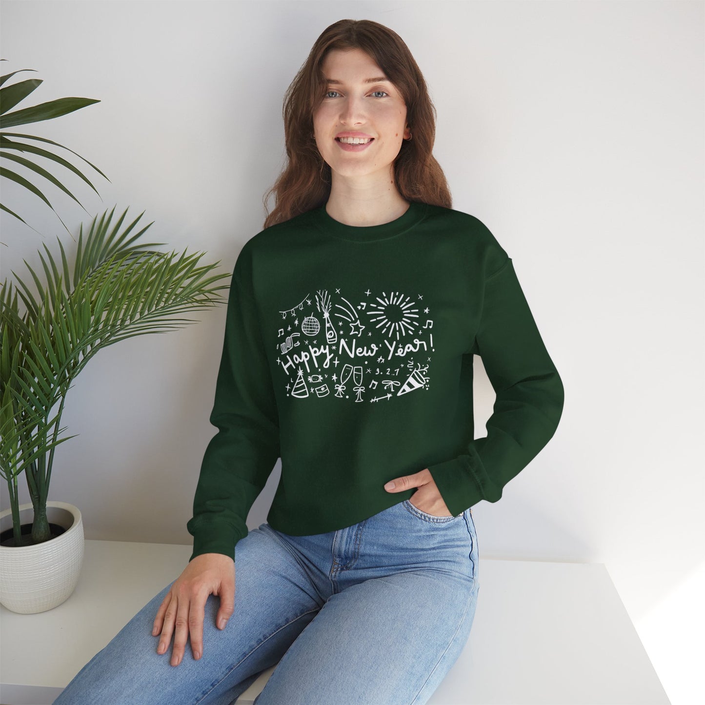 Happy New Year Sweatshirt | Festive Doodle Art | New Year Celebration Pullover