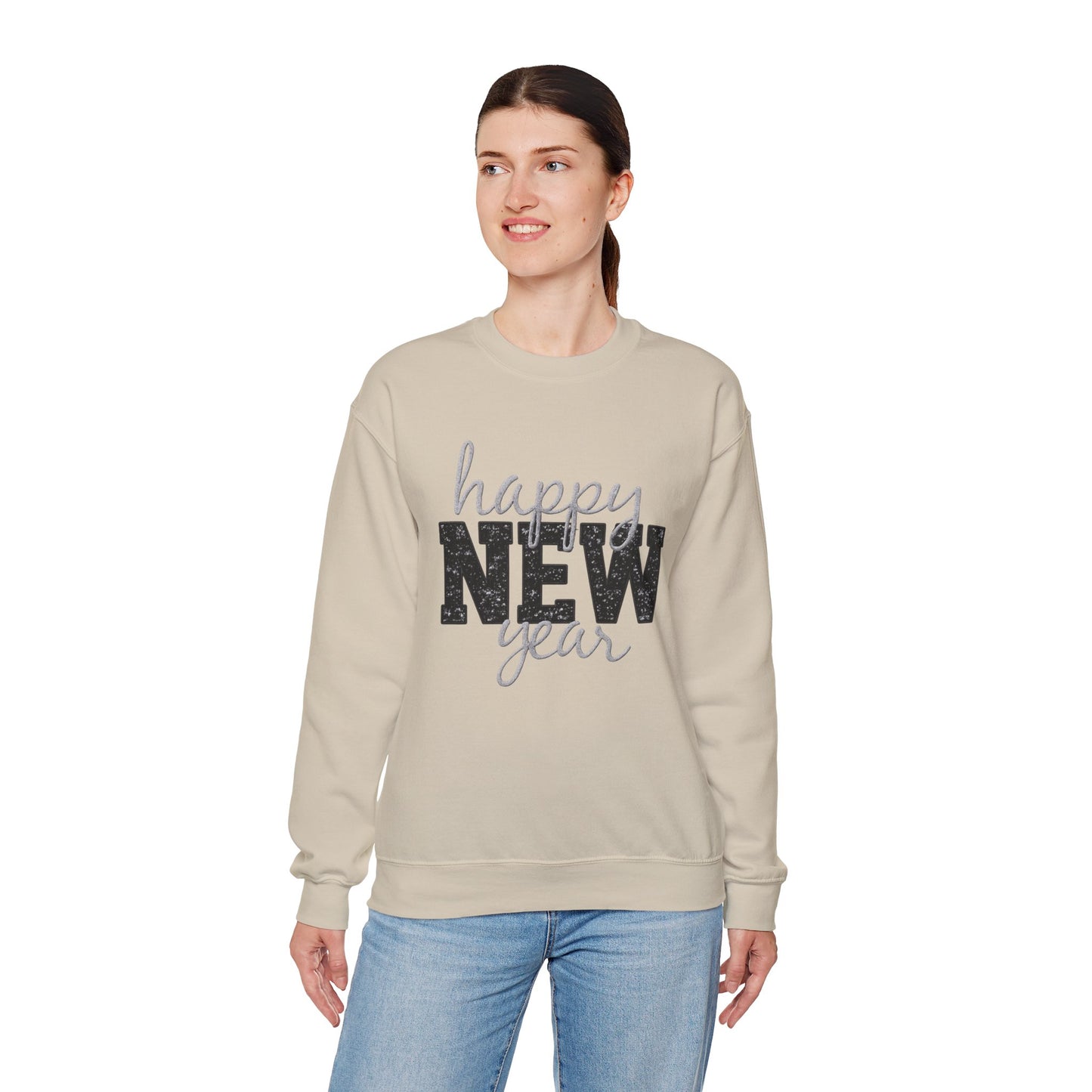 Happy New Year Crewneck Sweatshirt | Festive Glitter Graphic Pullover