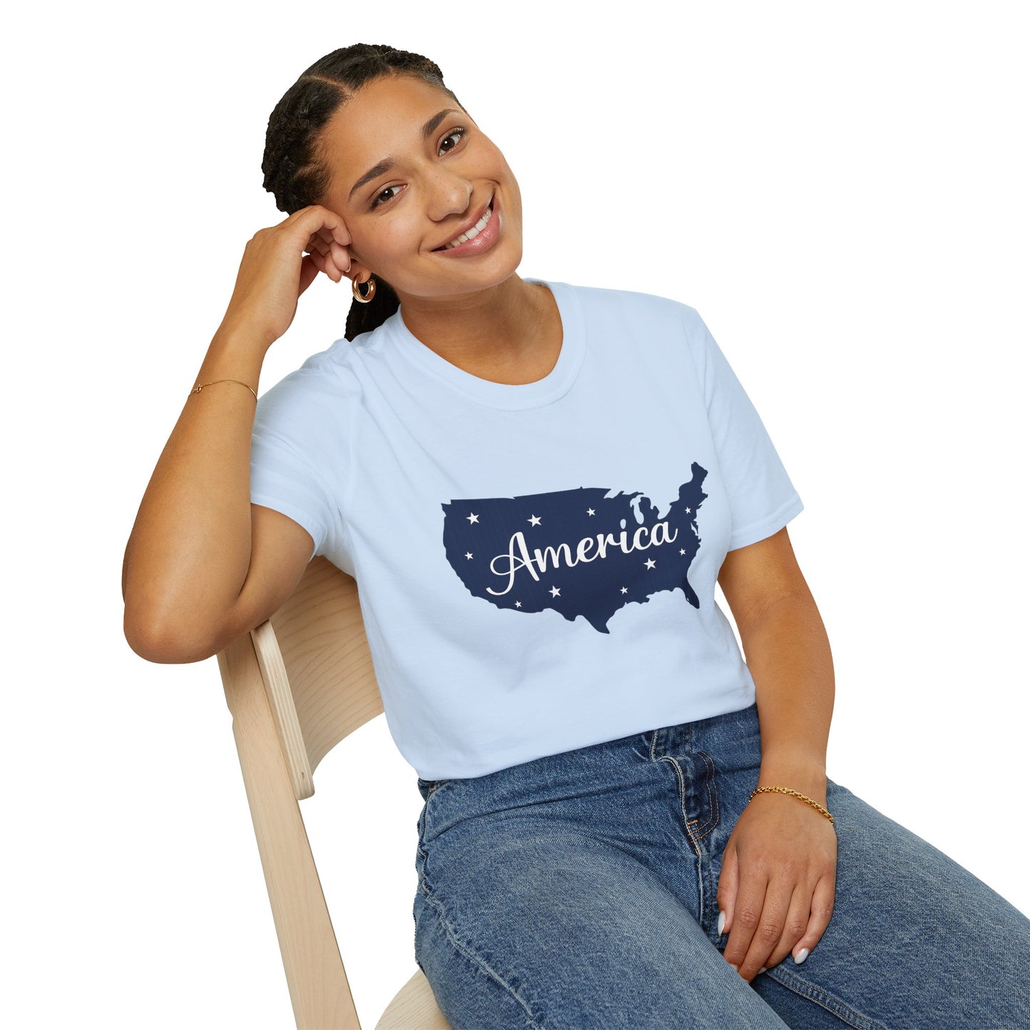 America Map T-Shirt | Navy USA Script Patriotic Tee for 4th of July