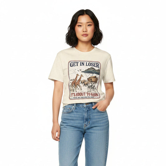 Get in Loser Ark T-Shirt — "It's About to Rain" Noah's Ark Animal Graphic Tee