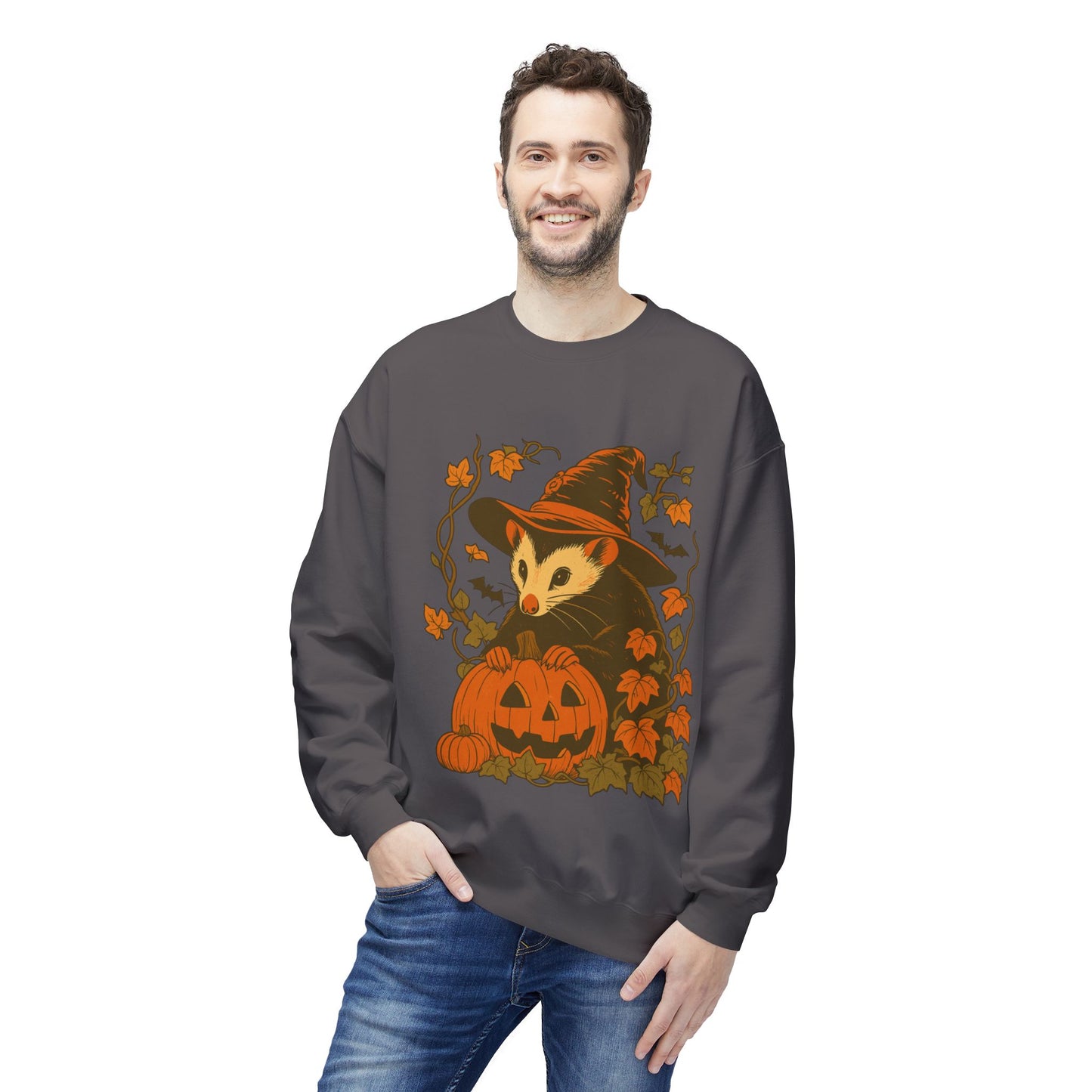 Opossum Halloween Fleece Sweatshirt | Cute Spooky Season Goblincore Sweater