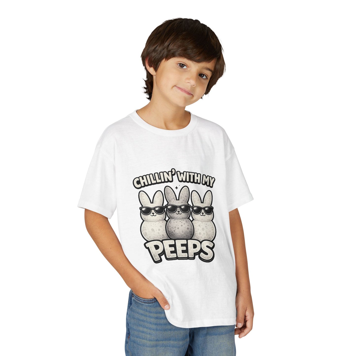 Youth T-Shirt — "Chillin' With My Peeps" Cute Bunny Marshmallow Graphic