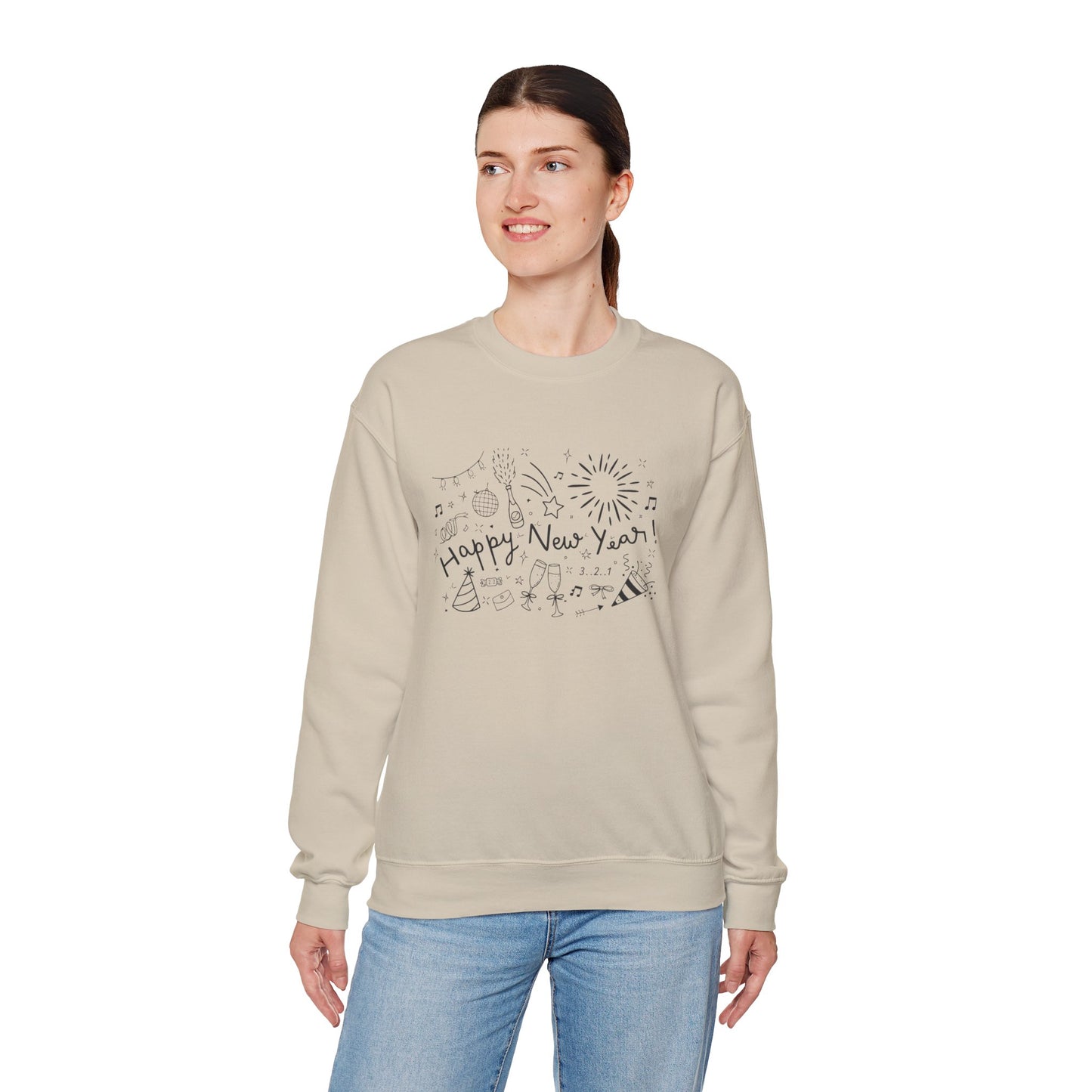 Happy New Year Sweatshirt | Festive Doodle Art | New Year Celebration Pullover