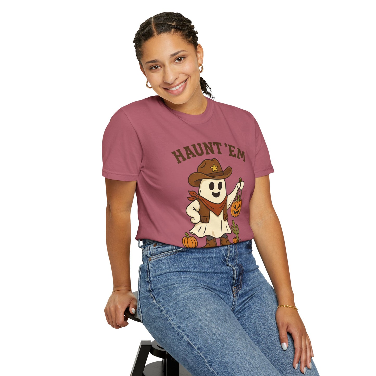 Halloween Cowboy T-Shirt, Unisex Tee, Fall Outfit, Festive Apparel, Pumpkin Costume, Haunt 'Em