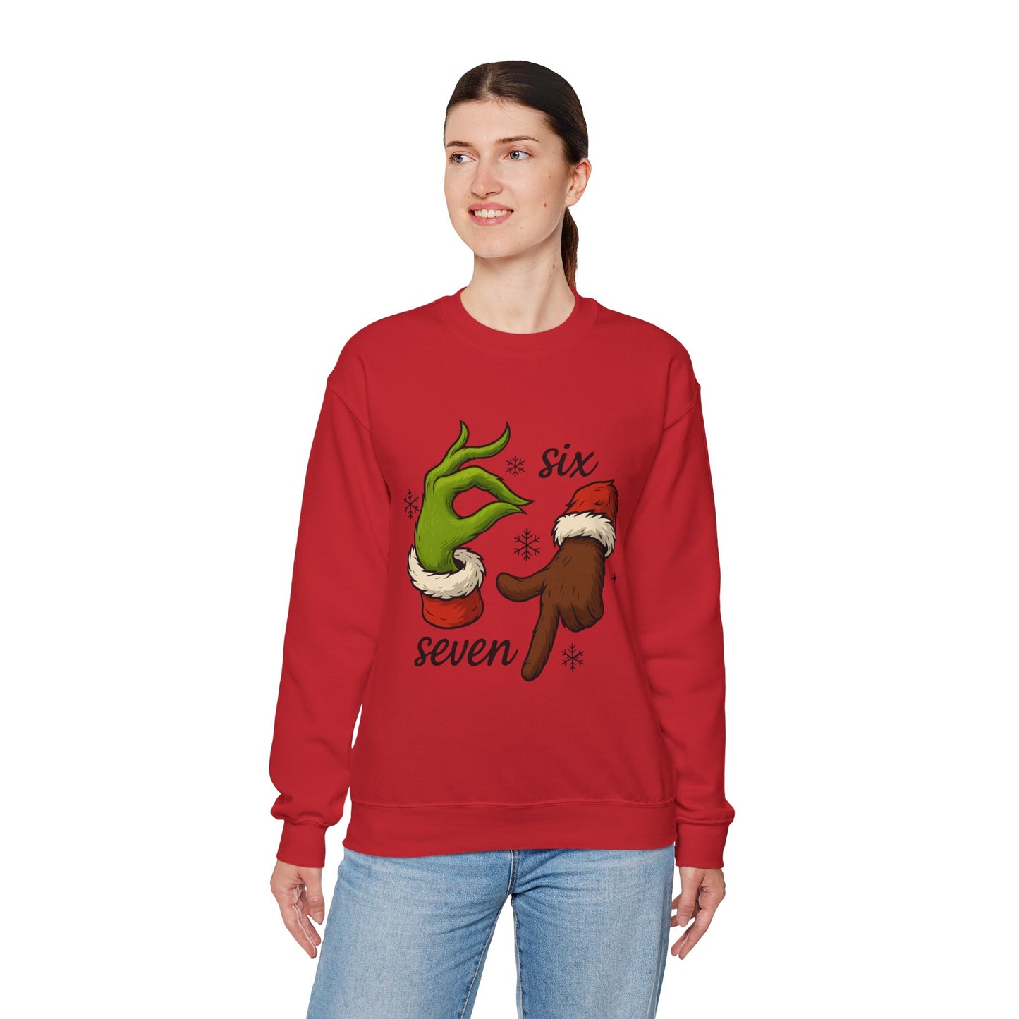Six Seven Christmas Sweatshirt – Funny Grinch Hand Holiday Crewneck