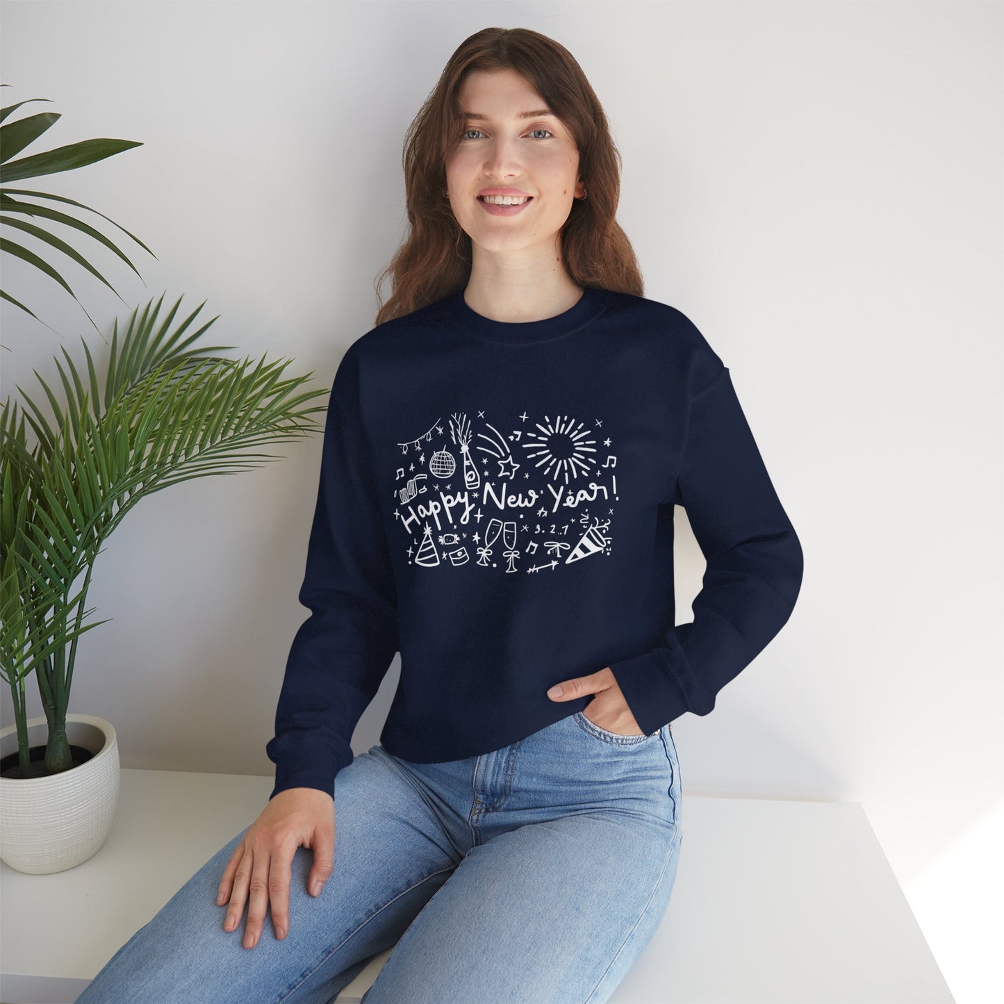Happy New Year Sweatshirt | Festive Doodle Art | New Year Celebration Pullover