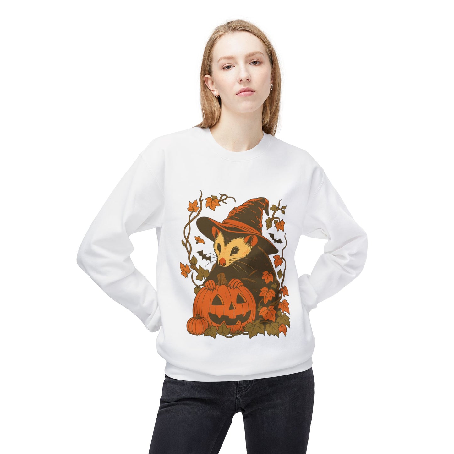 Opossum Halloween Fleece Sweatshirt | Cute Spooky Season Goblincore Sweater