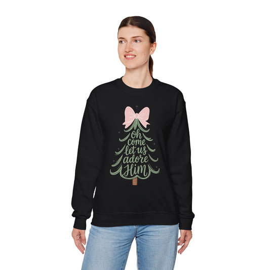 Christian Nativity Sweatshirt – Christmas “Oh Come Let Us Adore Him” Sweater
