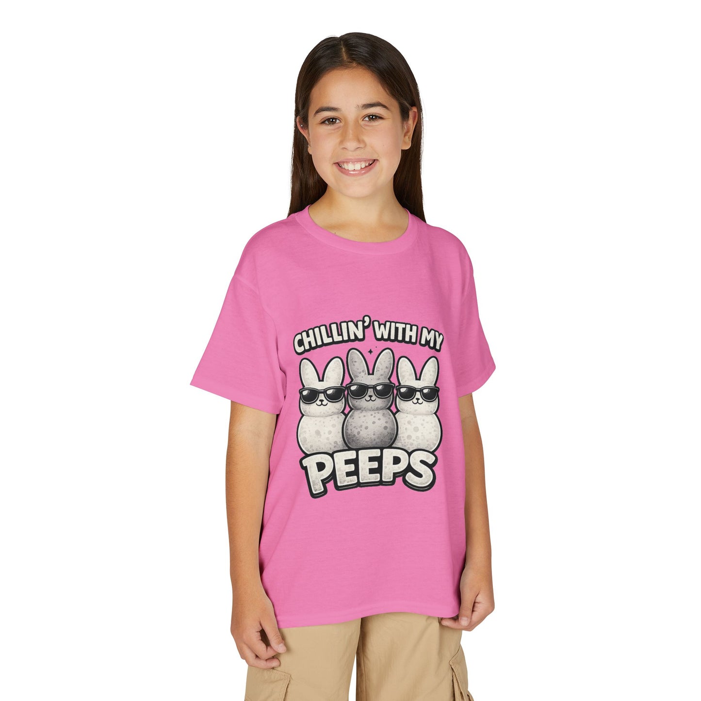Youth T-Shirt — "Chillin' With My Peeps" Cute Bunny Marshmallow Graphic