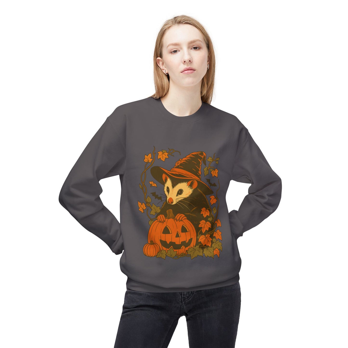 Opossum Halloween Fleece Sweatshirt | Cute Spooky Season Goblincore Sweater
