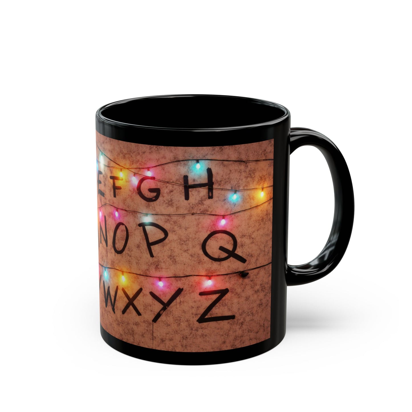 Stranger Things Inspired Alphabet Wall Mug | Retro 80s Sci-Fi Fan Art Coffee Cup | Hawkins Style Alphabet Lights Mug