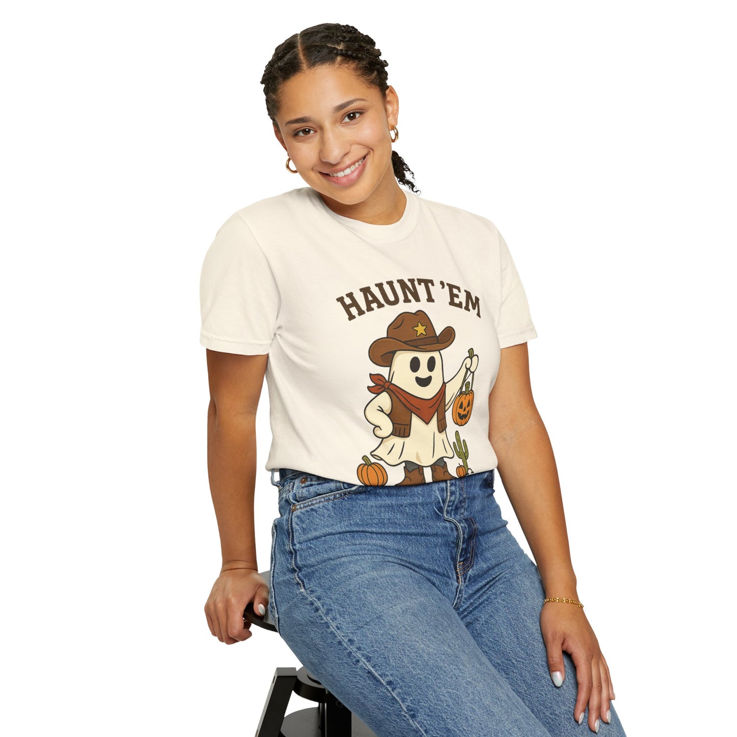 Halloween Cowboy T-Shirt, Unisex Tee, Fall Outfit, Festive Apparel, Pumpkin Costume, Haunt 'Em