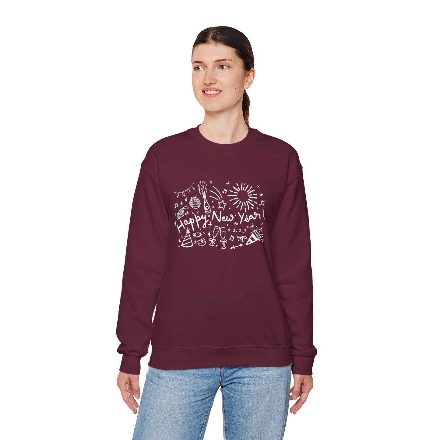 Happy New Year Sweatshirt | Festive Doodle Art | New Year Celebration Pullover