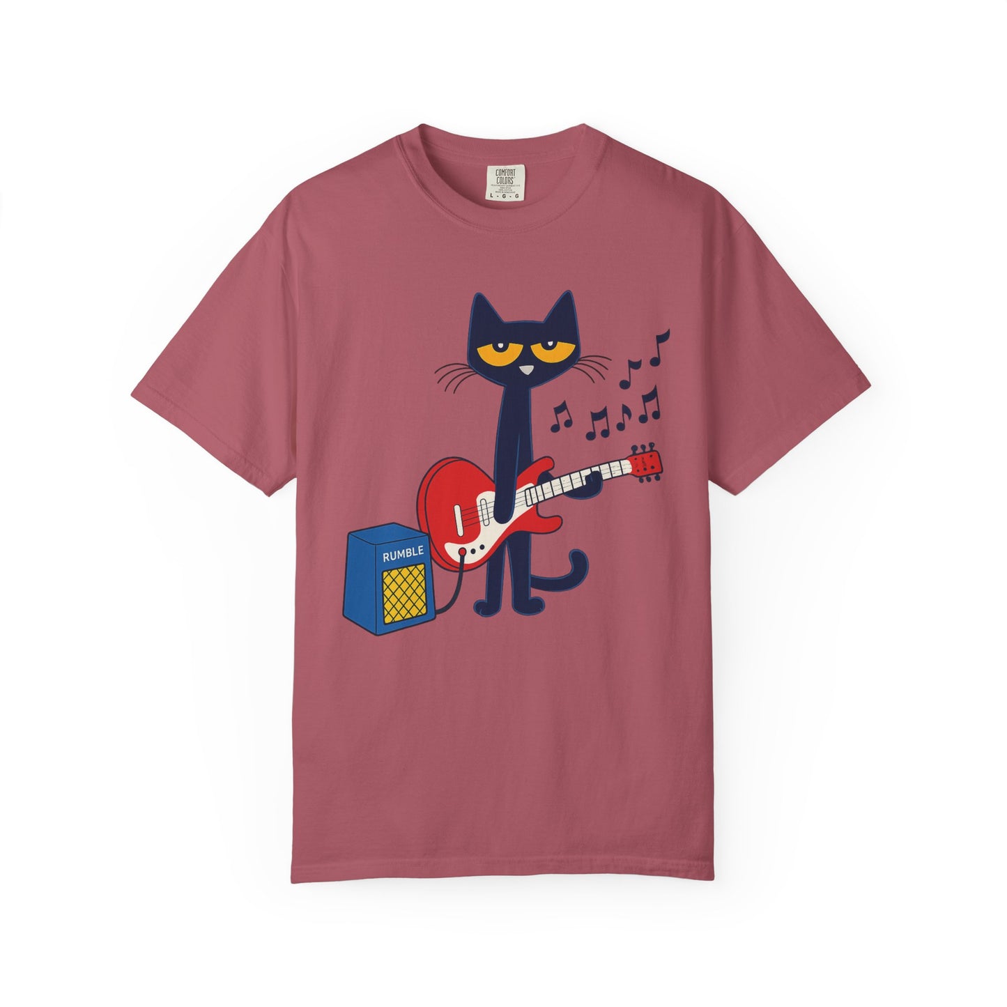 Meow & Roll T-Shirt – Cartoon Cat Playing Guitar