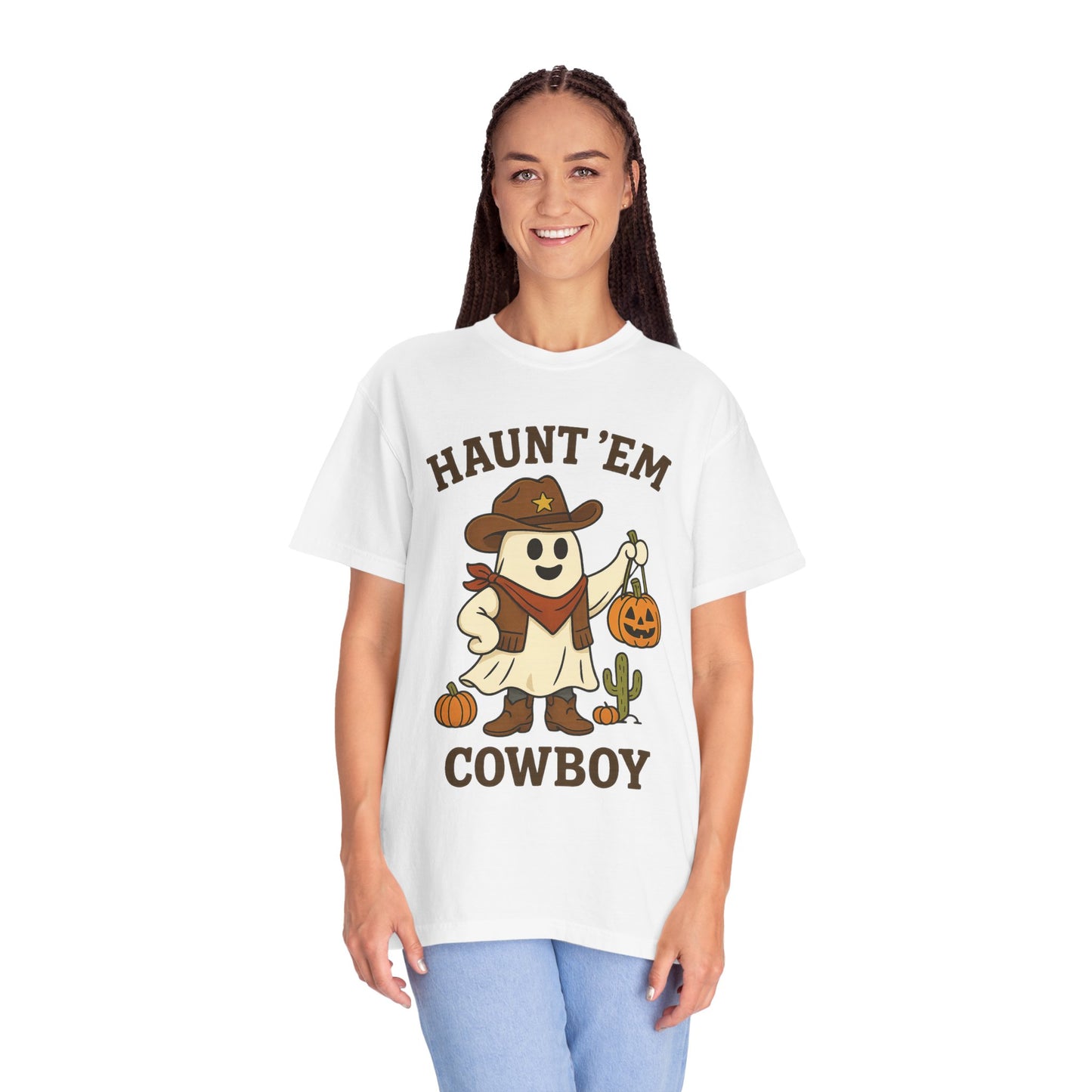 Halloween Cowboy T-Shirt, Unisex Tee, Fall Outfit, Festive Apparel, Pumpkin Costume, Haunt 'Em