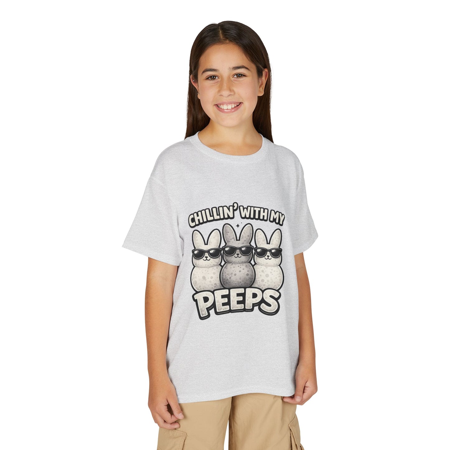 Youth T-Shirt — "Chillin' With My Peeps" Cute Bunny Marshmallow Graphic
