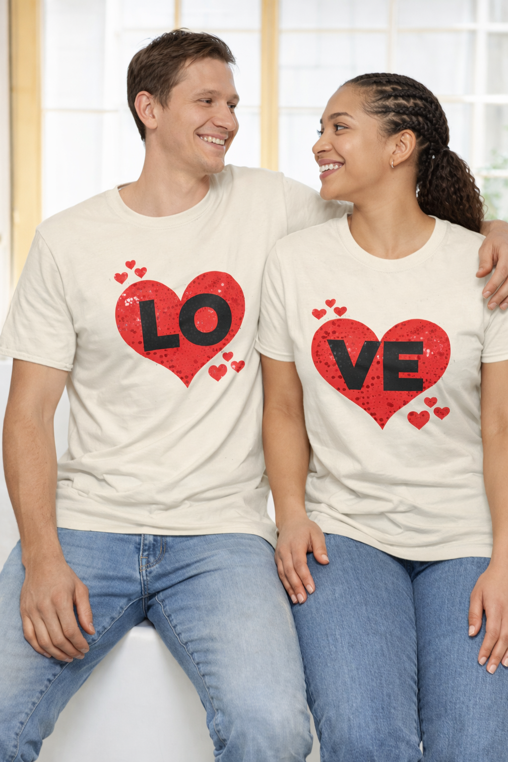 Red Heart Valentine T-Shirt — “LO/VE” Graphic Tee for Couples