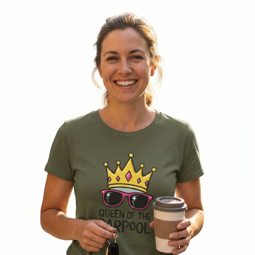 Queen of the Carpool T-Shirt – Funny Mom Crown & Sunglasses Tee
