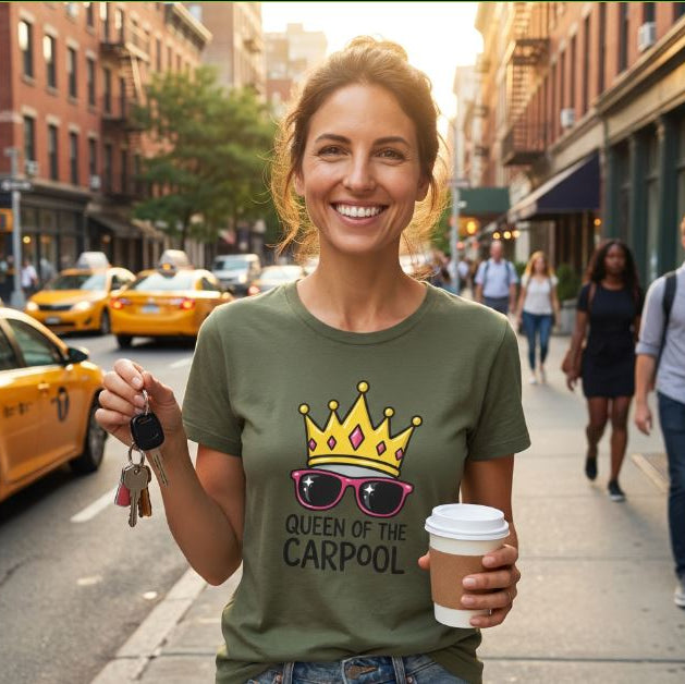 Queen of the Carpool T-Shirt – Funny Mom Crown & Sunglasses Tee