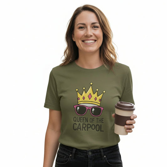 Queen of the Carpool T-Shirt – Funny Mom Crown & Sunglasses Tee